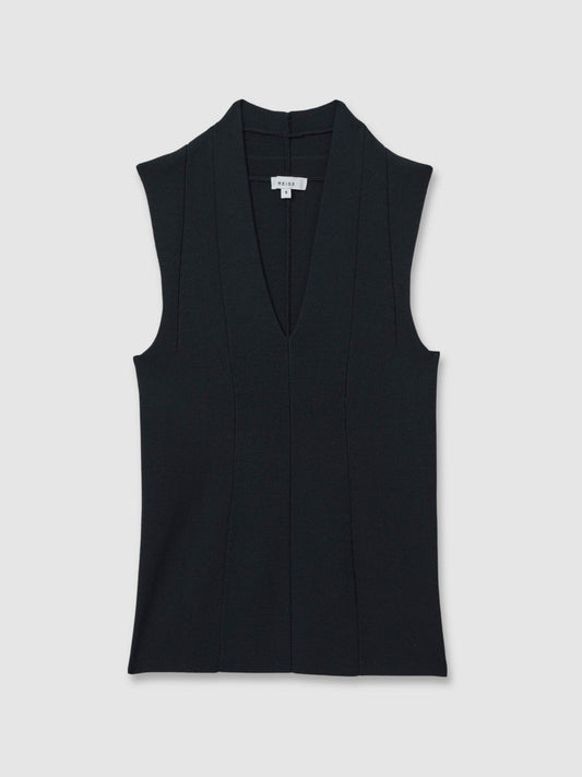 Knitted Sleeveless V-Neck Vest Navy | Women