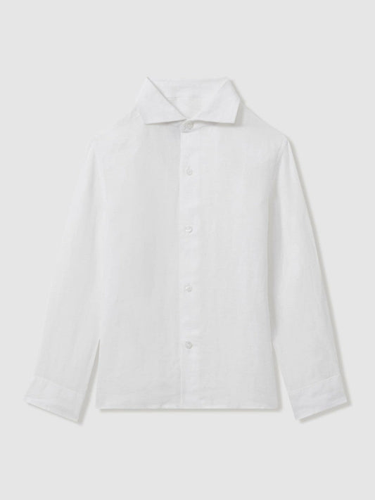 3-9 yrs Linen Cutaway Collar Shirt White | Children & Baby