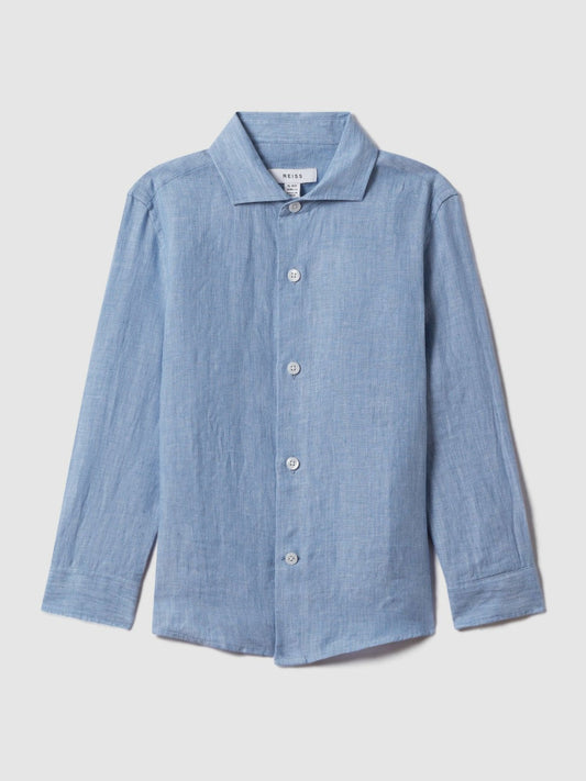 3-9 yrs Linen Cutaway Collar Shirt Sky Blue | Children & Baby