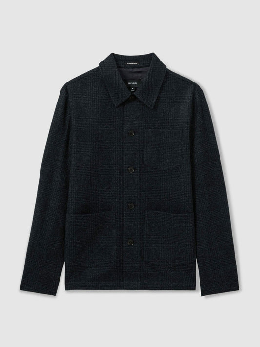 Checked Button Through Worker Jacket Navy Melange | Men