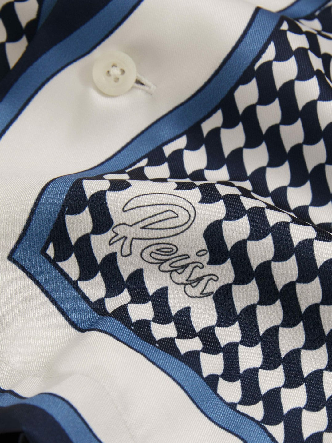 Geometric-Print Cuban-Collar Shirt White/Navy | Men