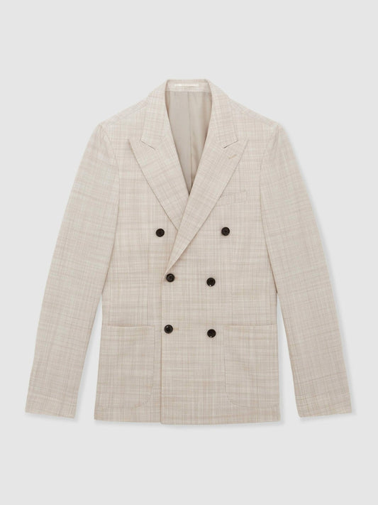 Double-Breasted Check Suit Blazer Regular-Fit Stone | Men