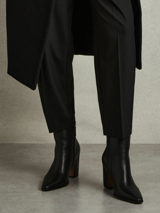 Leather Blocked Heel Ankle Boots Black | Women