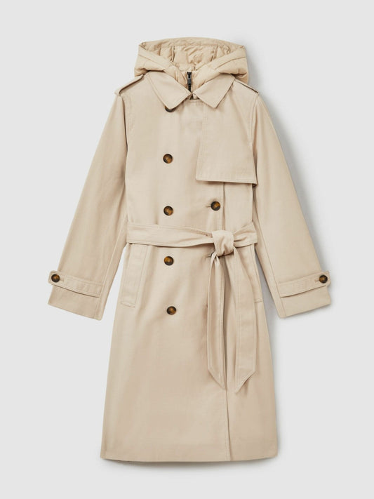 Hooded Insert Trench Coat Stone | Women
