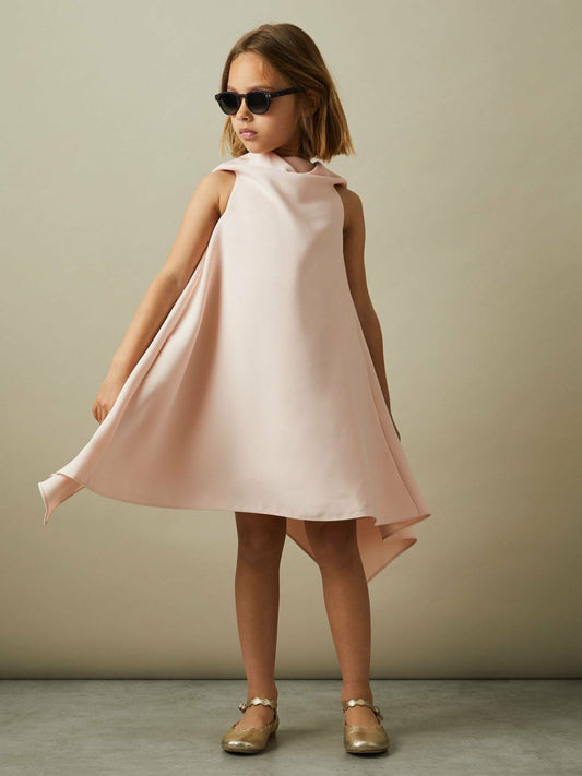 9-13 yrs High-Neck Drape Back Dress Pink | Children & Baby
