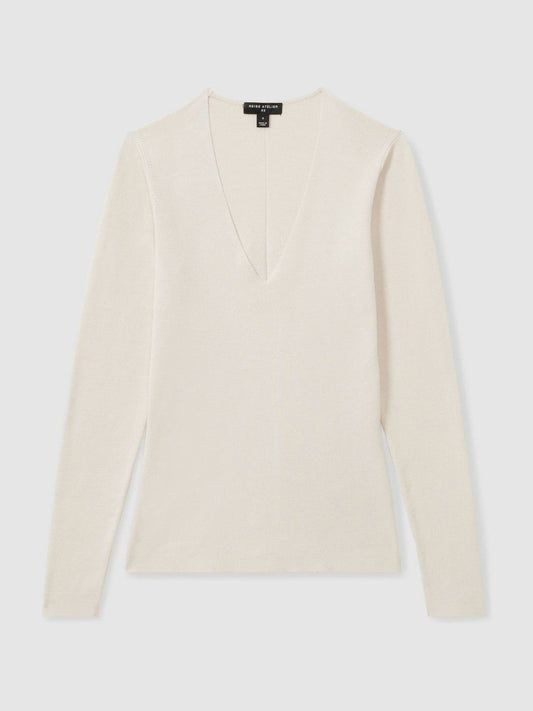 Atelier Knitted Silk-Blend Top Off White | Women