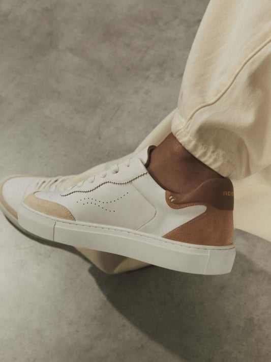 Leather Contrast Detail Trainers White/Nude | Women