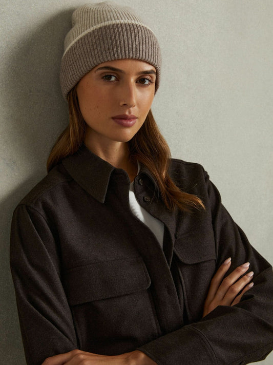 Wool Blend Tipped Beanie Taupe | Women
