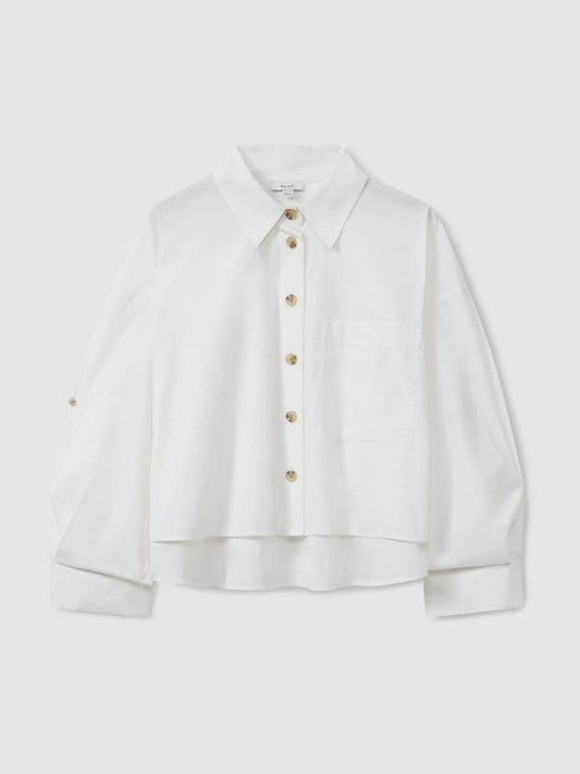 Oversize Cotton Cropped Shirt White | Women