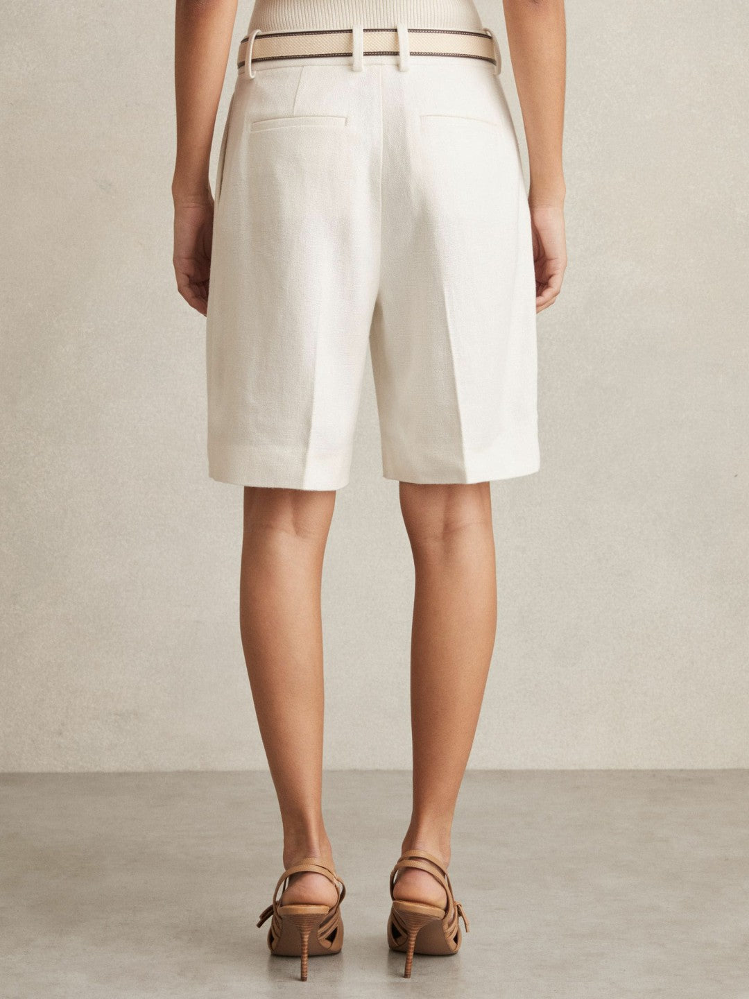 Linen-Blend Bermuda Shorts White | Women