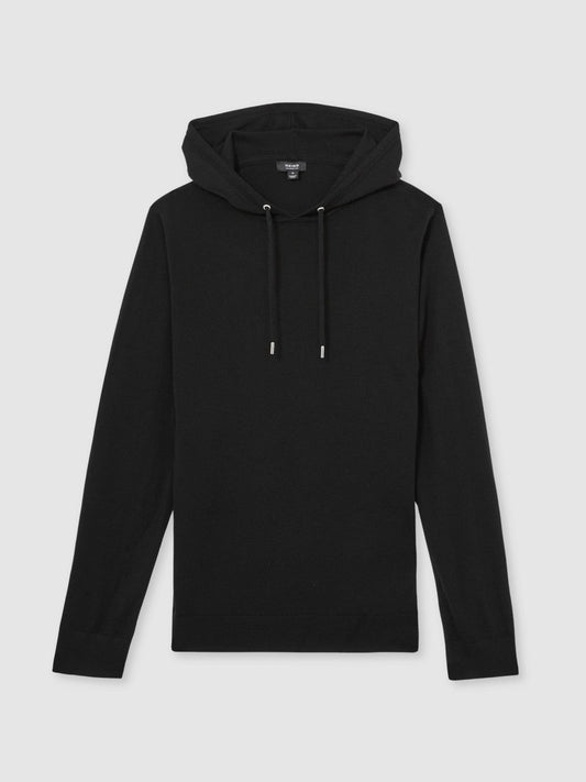 Merino Wool Drawstring Hoodie Black | Men