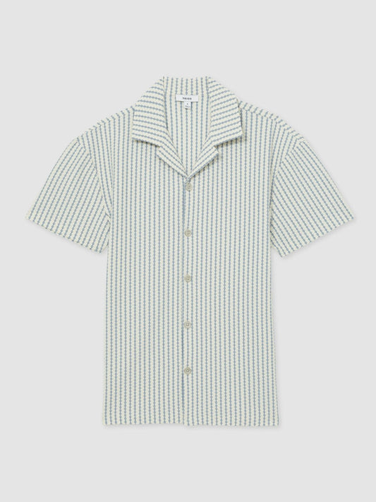 Textured-Stripe Cuban-Collar Shirt White/Soft Blue | Men