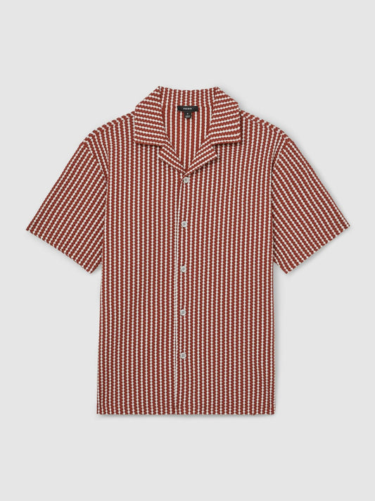 Textured-Stripe Cuban-Collar Shirt Rust Red/White | Men