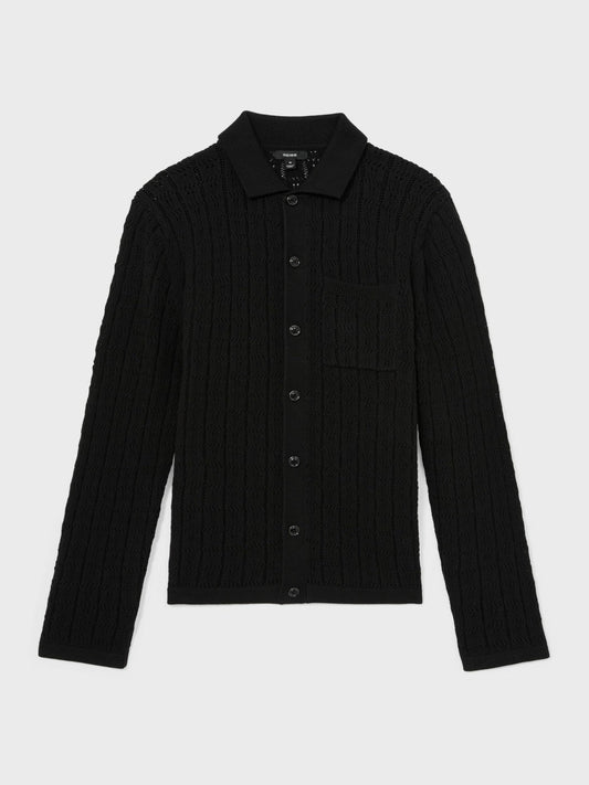 Cotton-Blend Textured Knit Shirt Black | Men
