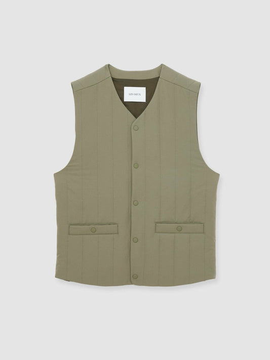 Les Deux Quilted Technical Gilet Green | Men