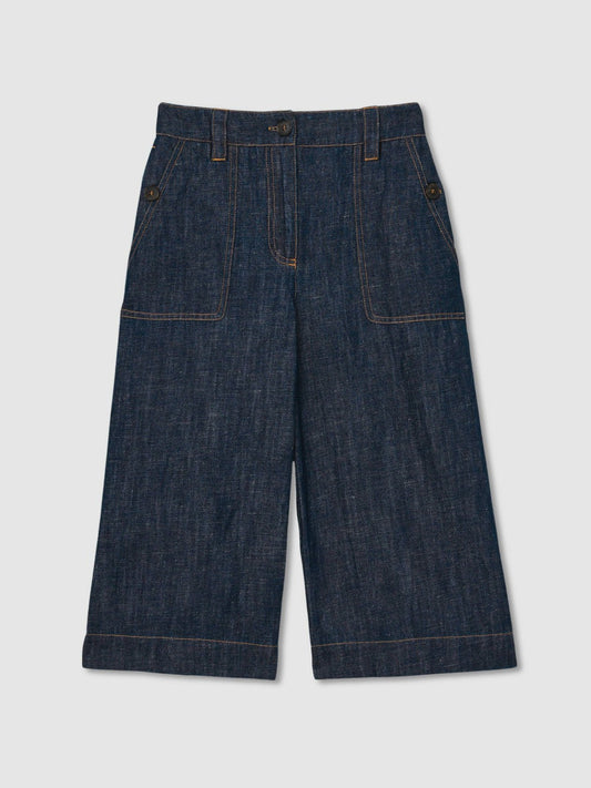4-9 yrs Cotton-Linen Wide Leg Trousers Indigo | Children & Baby