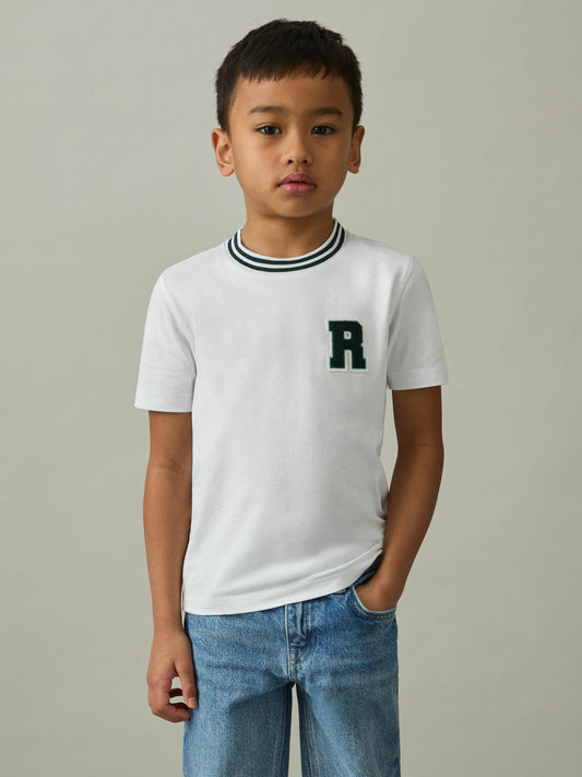 13-14 yrs Cotton Letter Patch T-Shirt White | Children & Baby