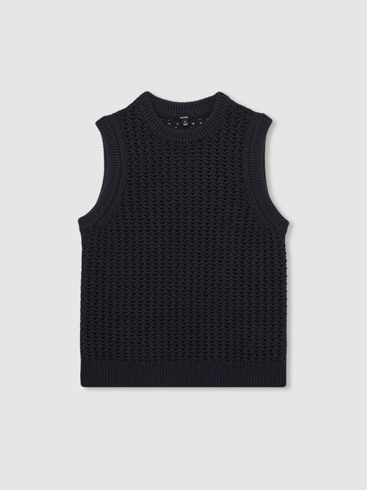 Cotton-Blend Crochet Vest Navy | Men