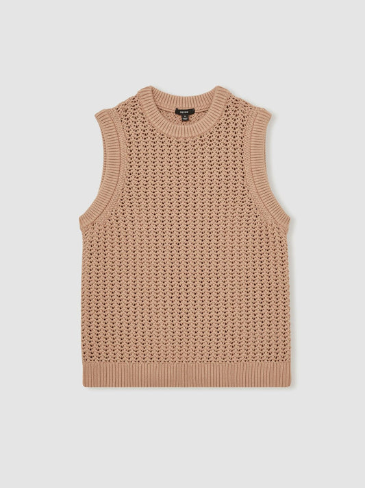 Cotton-Blend Crochet Vest Soft Camel | Men