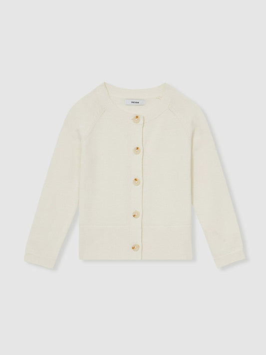 9-13 yrs Cotton Crew-Neck Cardigan Ivory | Children & Baby