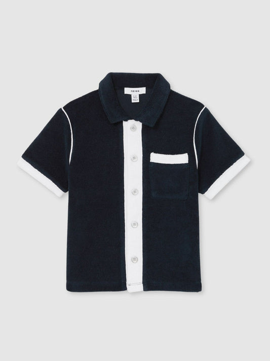 9-13 yrs Velour Colour-Block Shirt Blue Multi | Children & Baby