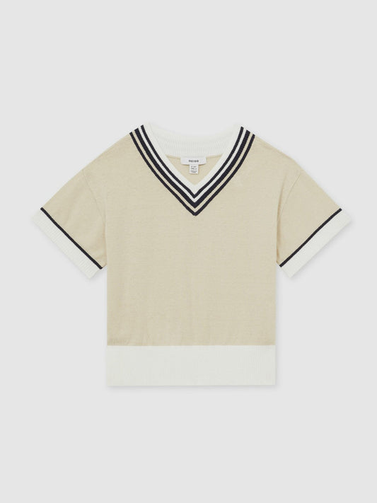 4-9 yrs Cotton-Linen Knit V-Neck Cricket Top Neutral | Children & Baby