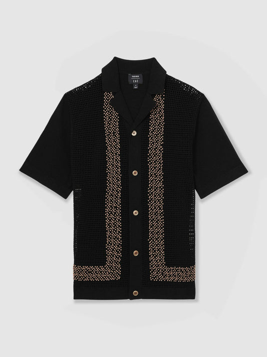 | Ché Beaded Crochet Shirt Black | Men