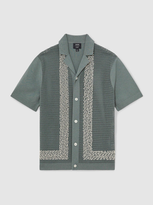 | Ché Beaded Crochet Shirt Sage | Men