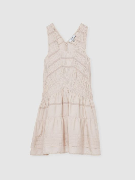 Shirred Ruffle Hem Mini Dress Neutral | Women