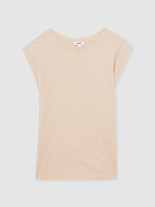 Linen Cap-Sleeve T-Shirt Peach | Women