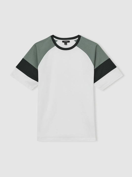 Mercerised-Cotton Colourblock T-Shirt White/Sage | Men