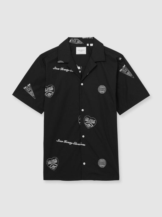 Les Deux Cotton Embroidered Shirt Black Print | Men