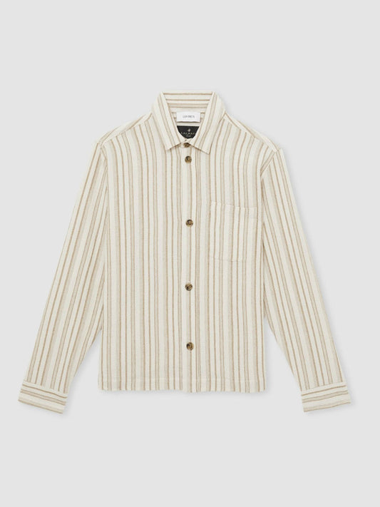 Les Deux Cotton-Blend Stripe Overshirt Ivory | Men