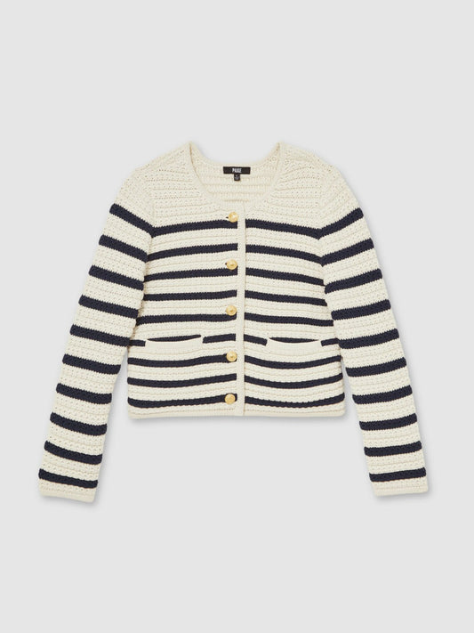 Paige Ivory Textured Knit Stripe Cardigan Ivory | Women