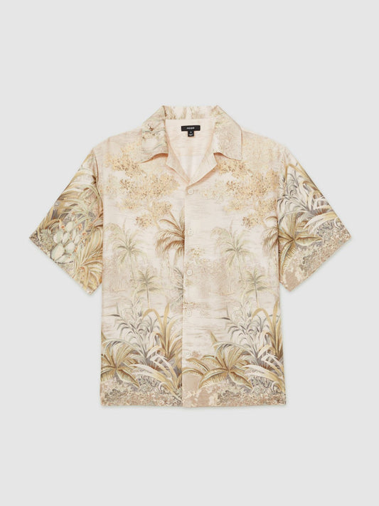 Jungle Print Cuban-Collar Shirt Soft Sage Green | Men