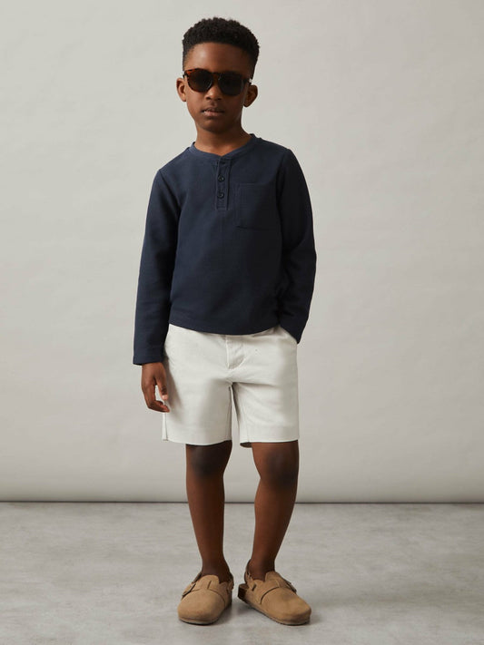 13-14 yrs Cotton-Blend Waffle Henley T-Shirt Navy | Children & Baby