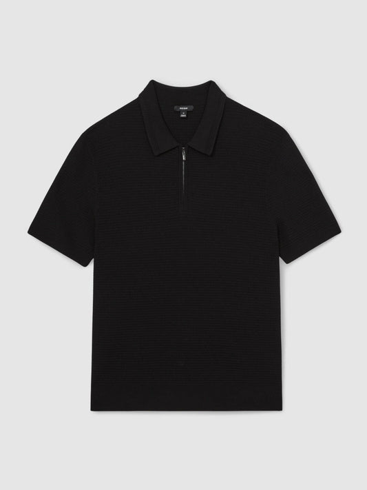 Textured Half-Zip Polo Shirt Black | Men