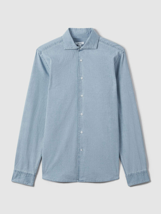Washed Cotton Chambray Shirt Blue | Men