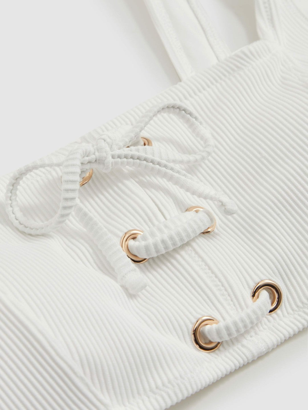 Ribbed Lace-Up Bikini Top White | Women
