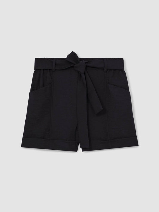 Belted Button Tab Shorts Navy | Women