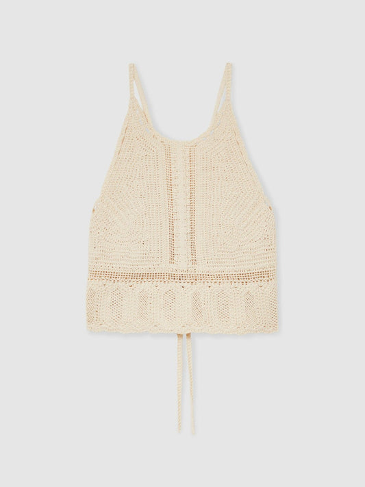 Cotton Crochet Tie-Back Cropped Top Cream | Women