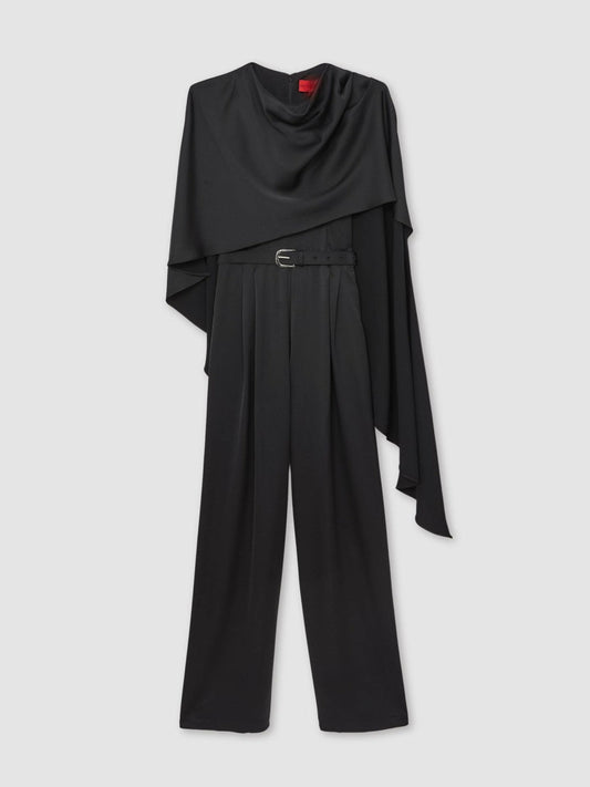 Halston Crepe Wide Leg Cape Jumpsuit Black | Women
