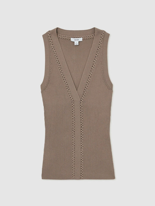 Craft-Stitch Rib-Knit Vest Mink | Women