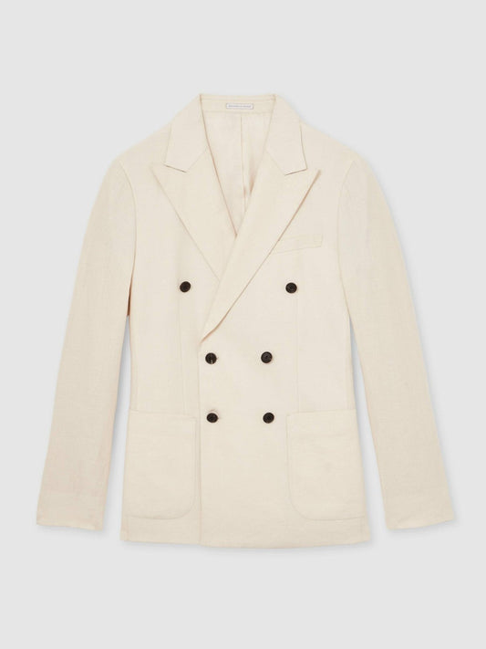 Linen Double-Breasted Suit Slim-Fit Blazer Stone | Men
