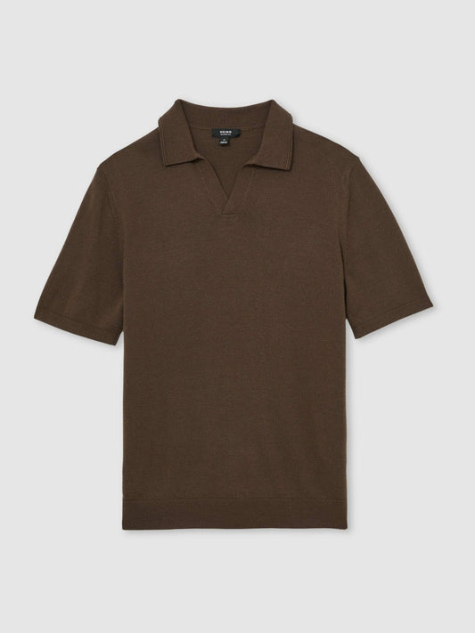Merino Wool Open Collar Polo Shirt Chocolate Brown | Men
