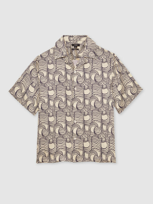 Wave Print Cuban Collar Shirt Off White/Navy | Men