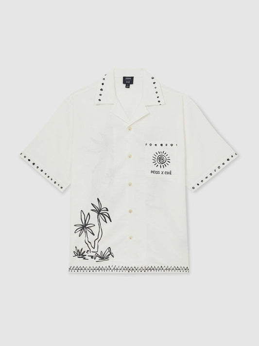 | Ché Cotton-Linen Palm Shirt White | Men