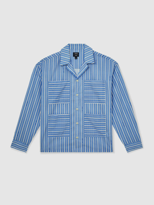 | Ché Poplin Stripe Pocket Shirt Bright Blue/White | Men
