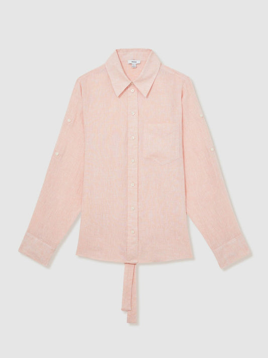 Linen Tie-Back Shirt Pale Pink | Women