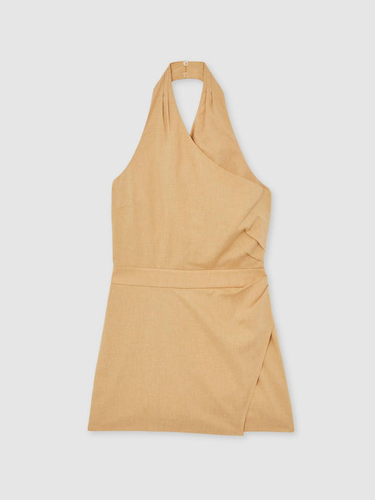 Lyocell Cotton Halter Skort Playsuit Camel | Women